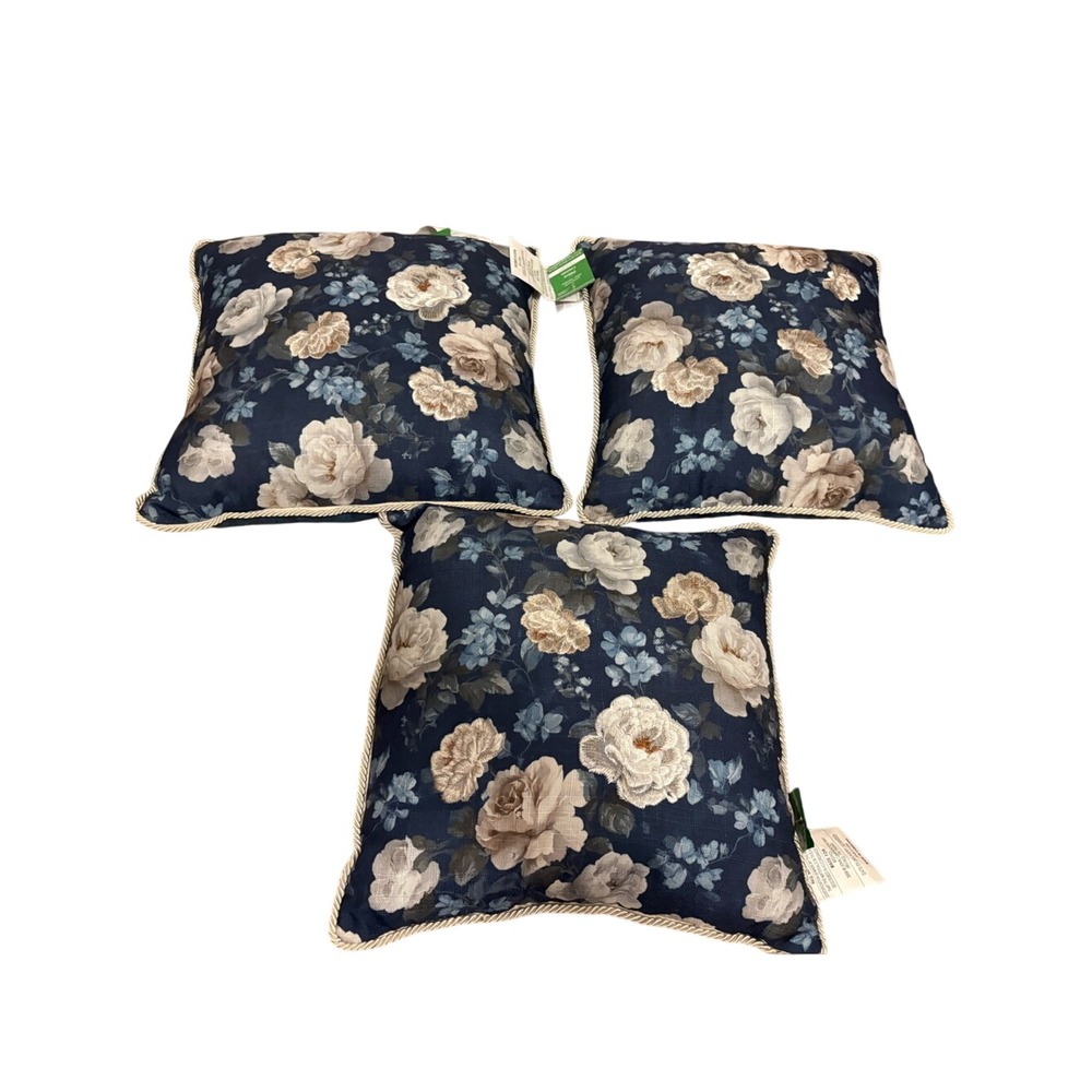 Ashland Floral Navy Throw Pillows - Set of 3-NWT